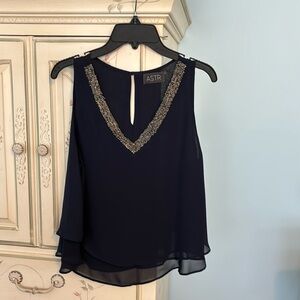 ASTR Navy Blue Sleeveless Blouse